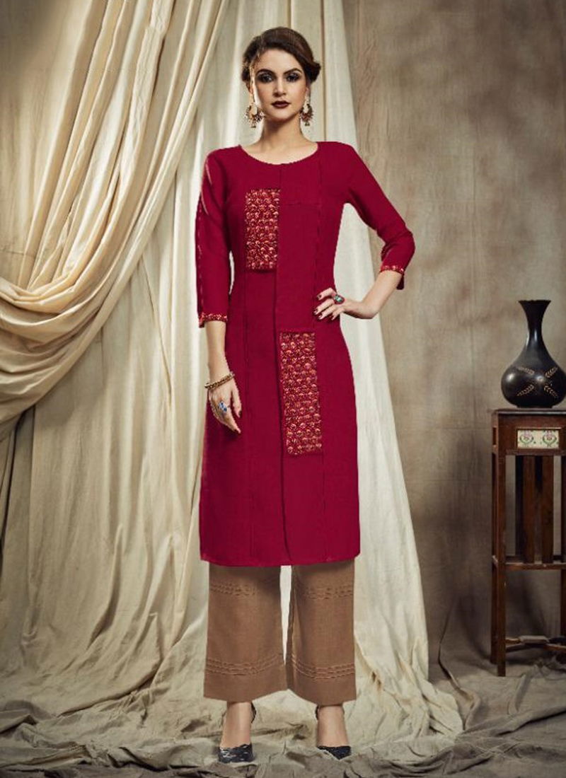 Nitu Cotton Slub Designer Embroidered Kurti With New Cotton With Pattern Pant Collection 2001-2006